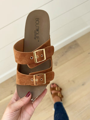 Corkey's Wedge Sandal in Cognac Suede