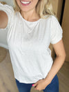 So Sweet Striped Round Neck Twist Hem Tee in Heather Gray and Ivory