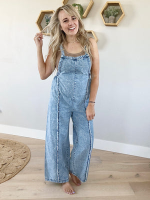 Leave It To Me Wide Leg Denim Overalls (Pink Label)