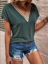 Today's The Day Lace Detail V-Neck Short Sleeve Top (Pink Label)