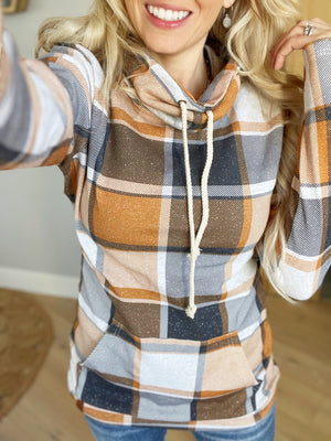 Ampersand Ave Vintage Plaid Cowl Neck Sweatshirt