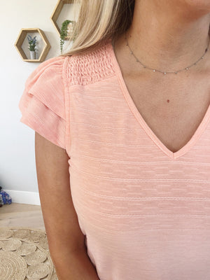 Forever Young Ruffled Cap Sleeve Top in Peach