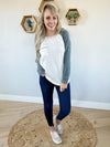 Beautiful Day Color Block Waffle Top in Ivory and Hunter Green (SALE)