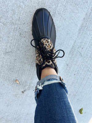 Gypsy Jazz Duck Boots in Black and Animal Print