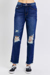 Judy Blue High Rise Rigid Magic Distressed Straight Jeans