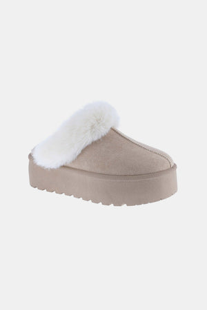 First Prize Thick Bottom Fur Trim Slipper Shoes in Gray