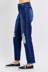 Judy Blue High Rise Rigid Magic Distressed Straight Jeans