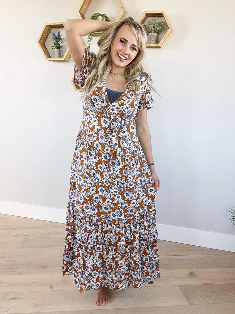 Welcome Back Floral Maxi Dress in Ginger