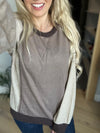 Isn't It Magic Color Block Top in Mocha and Taupe