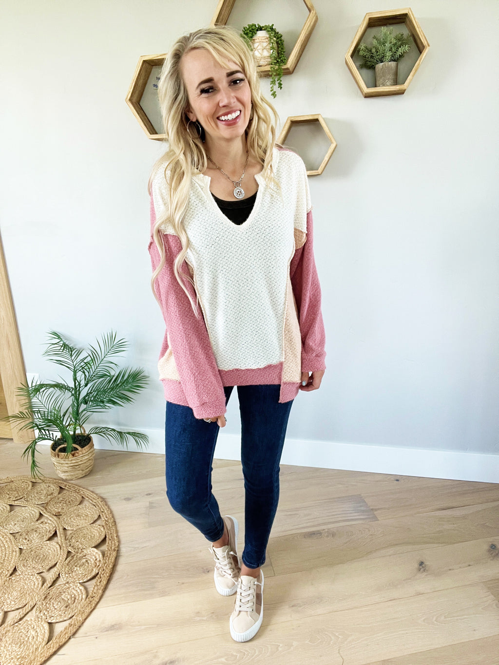 Berry Patches Sugar Knit Color Block Top