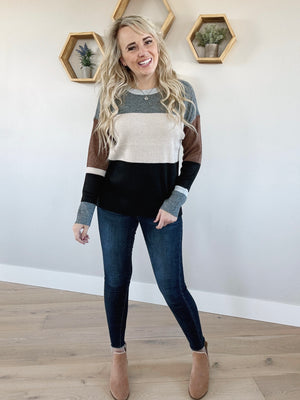 Insta Cute Color Block Pullover Sweater in Charcoal (SALE)