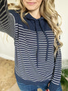 Get Together Hooded Striped Color-Block Top in Navy