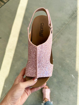 Corky's Light Pink Glitter Wedge Sandal