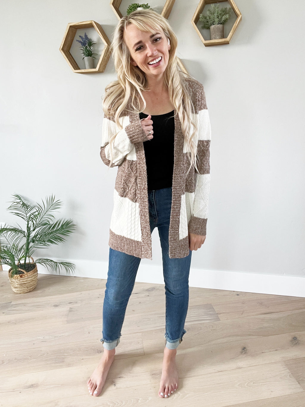 Element of Surprise Striped Cardigan in 2 Tone Brown