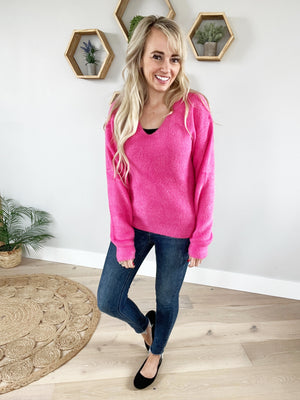 Get Out Cozy Knit Sweater in Hot Pink