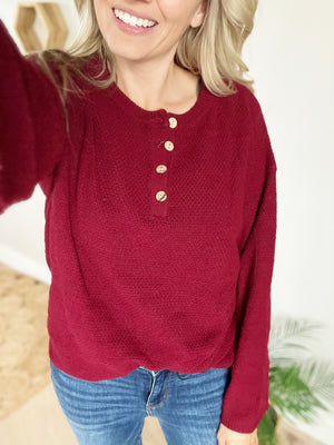 Henry Neck Sweater Top in Red Bean