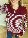 Win or Lose Striped Sweater in Burgundy and Ivory