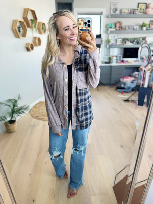 So Good Hooded Color Block and Plaid Long Sleeve in Blush