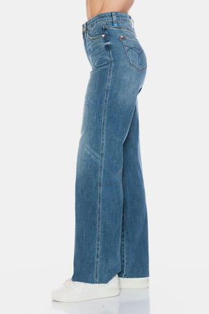 Judy BlueTummy Control Cut Raw Hem Straight Jeans