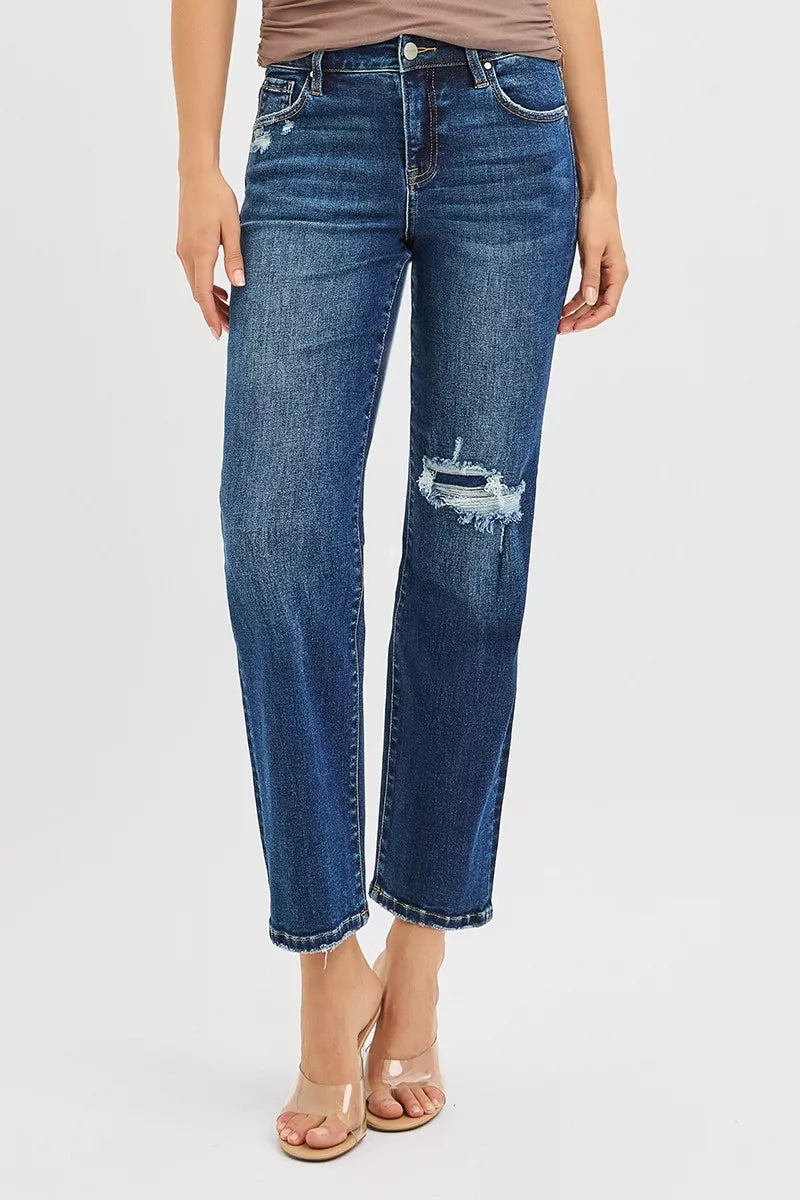 Risen High Rise Slim Straight Cropped Jeans