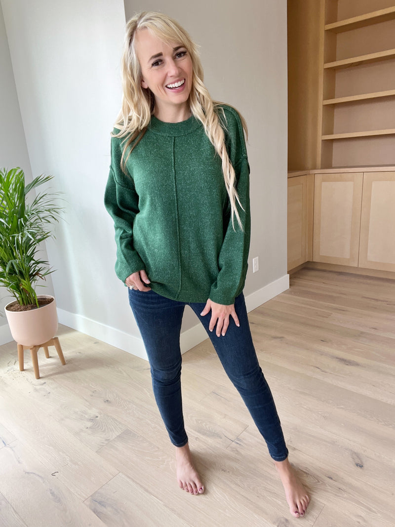 Complete Control Round Neck Sweater in Dark Green