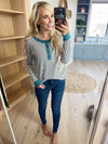 Attitude Henley With Contrast Trim in Black, White, and Teal