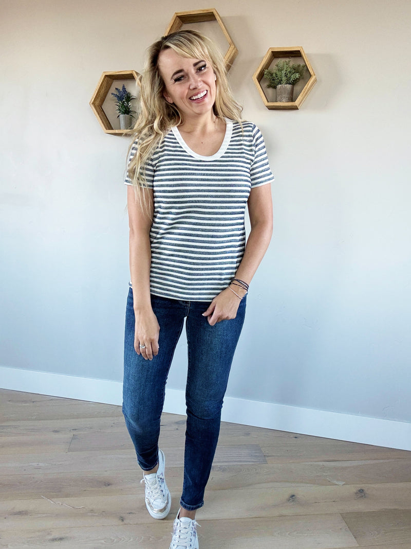 Subtle Storm Striped Short Sleeve in Navy