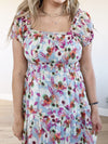 Sunny Floral Puffed Sleeve Midi Dress in Light Blue