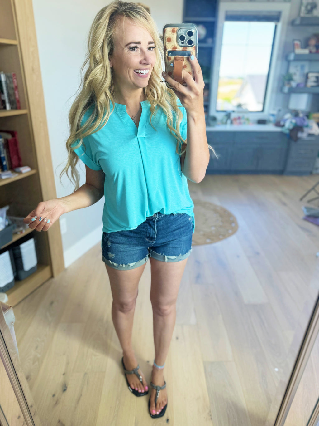 Be Happy Solid Wrinkle Free Top in Neon Blue