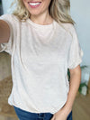 Mono B Only A Dream Short Sleeve Top with Side Slits in Natural