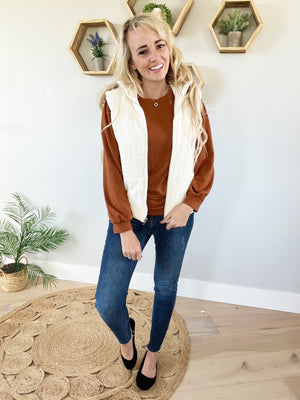 Looking Smart Round Neck Puff Sleeved Top in Caramel