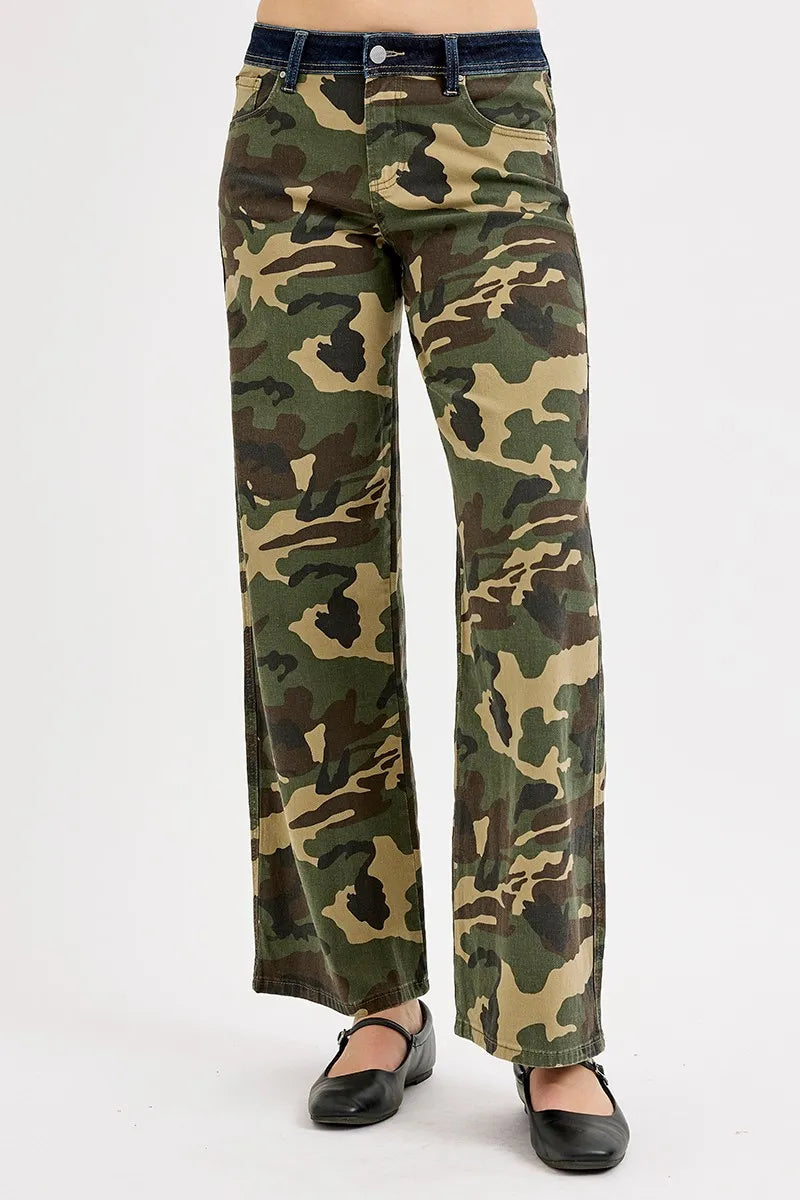 Risen Camouflage Wide Leg Jeans