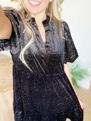 Glitter Velvet Dress in Black