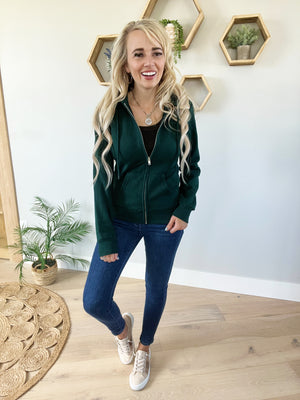 Just Say Yes Full Zip Hoodie in Hunter Green