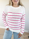 Best Friends Striped Sweater in Ivory and Fuchsia