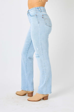 Judy Blue Between The Lines High Rise Distressed Straight Jeans