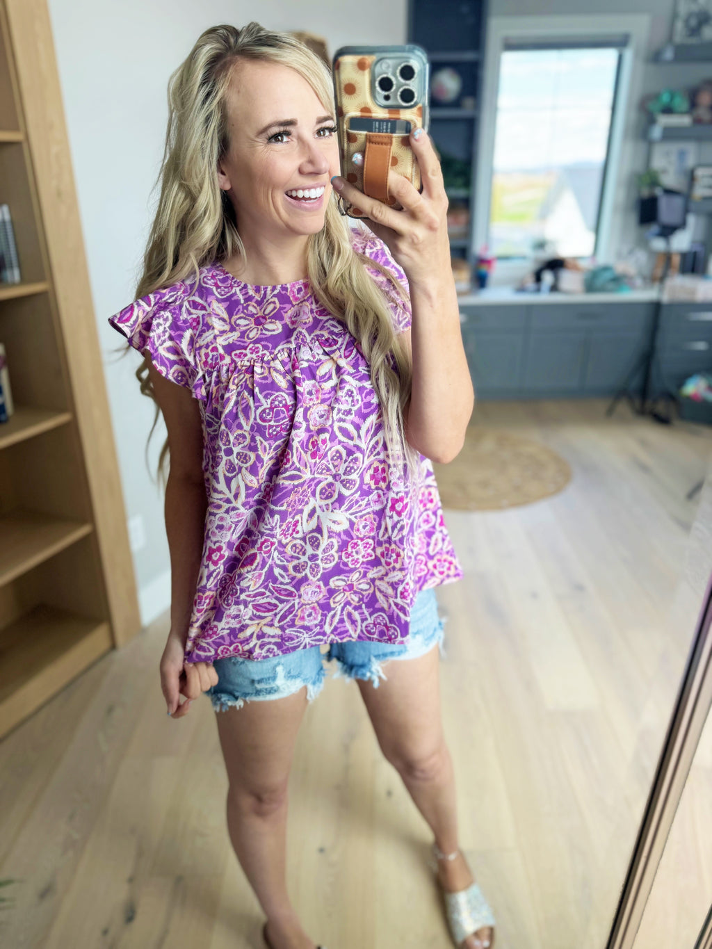 Timeless Split Neckline Blouse in Multi-Print Orchid