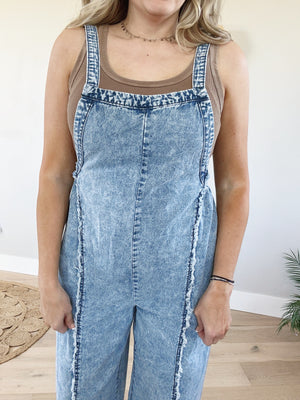 Leave It To Me Wide Leg Denim Overalls (Pink Label)