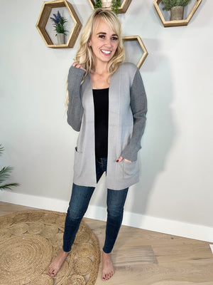 Picture Perfect Two Tone Cardigan in Heather Gray and Charcoal