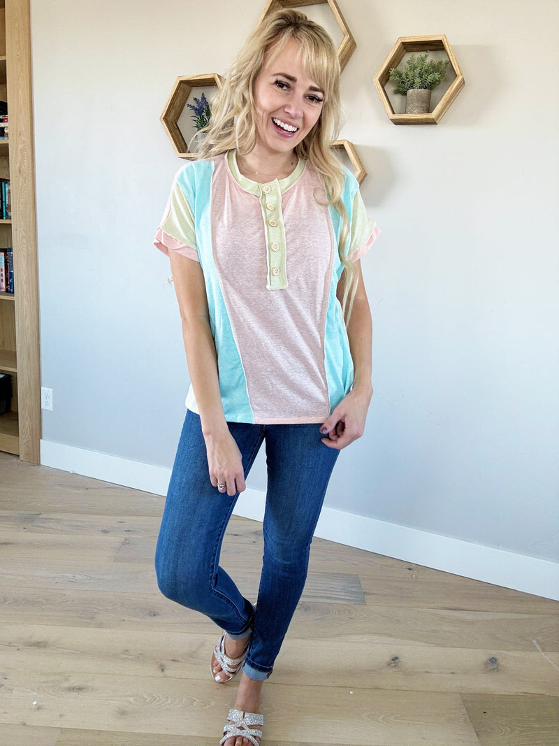Playful Pastel Top in Blush Light Blue and Mint