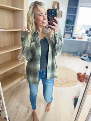 How'd You Know Soft Plaid Shacket in Olive