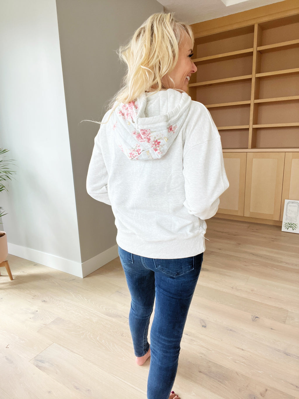 Always Together Quilted Ditzy Print Hoodie in Light Heather Gray