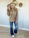 POL In the End Balloon Sleeve Cut Sew Sweater Knit Top in Mocha