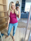 I Can Love You Better Lace Trim Tank in Berry