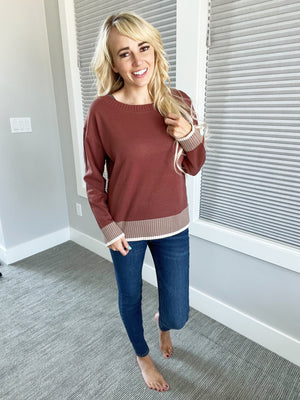 This and That Striped Boatneck Sweater in Merlot