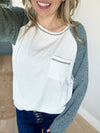 Beautiful Day Color Block Waffle Top in Ivory and Hunter Green (SALE)