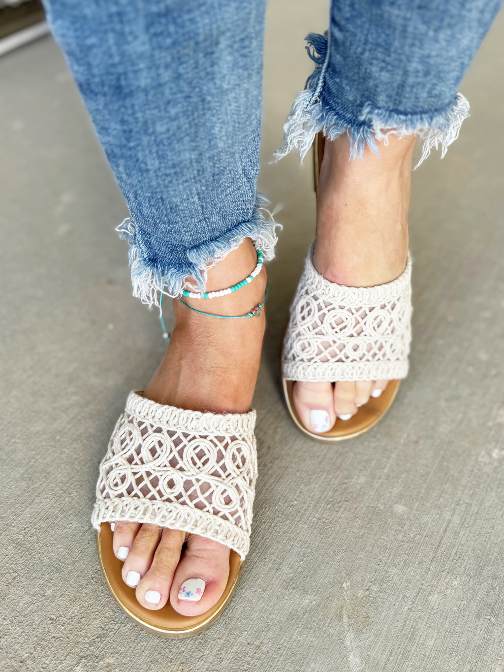 Corky's Hey Beach Sandals in Natural Crochet