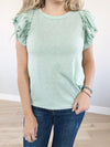 You're Invited Ruffle Sleeve Top in Mint