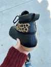 Gypsy Jazz Duck Boots in Black and Animal Print (SALE)