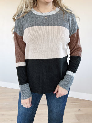 Insta Cute Color Block Pullover Sweater in Charcoal (SALE)